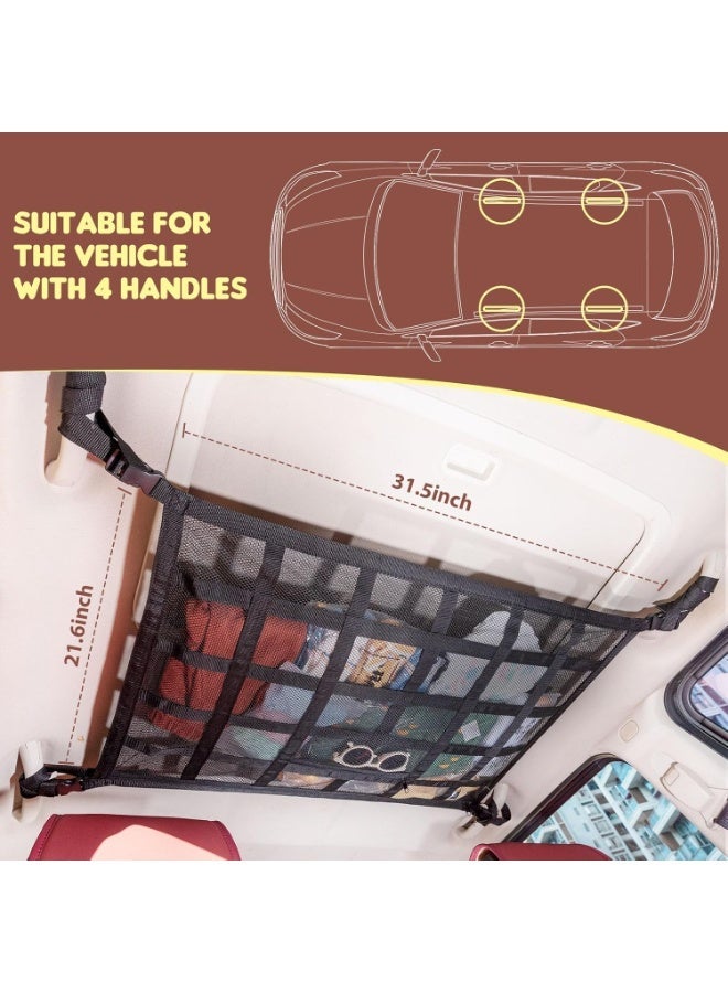 Upgrade Car Ceiling Cargo Net Pocket,31.5"x21.6" Strengthen Load-Bearing and Droop Less Double-Layer Mesh Car Roof Storage Organizer,Truck SUV Travel Long Road Trip Camping Interior Accessories - Image 3