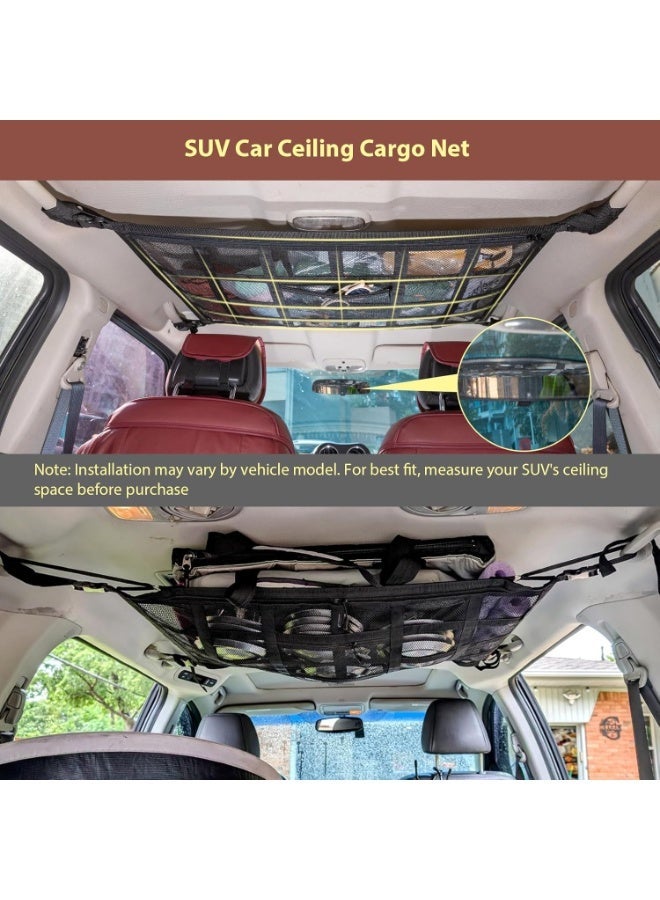Upgrade Car Ceiling Cargo Net Pocket,31.5"x21.6" Strengthen Load-Bearing and Droop Less Double-Layer Mesh Car Roof Storage Organizer,Truck SUV Travel Long Road Trip Camping Interior Accessories - Image 2