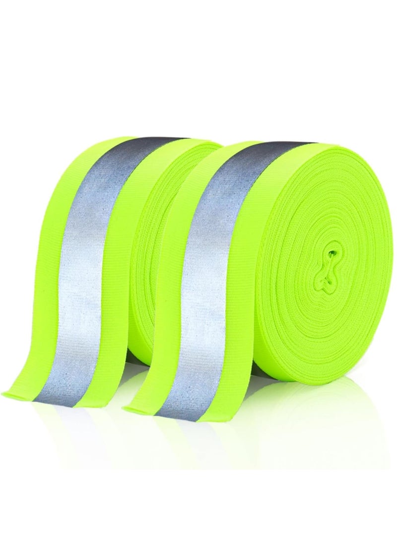 Luckam Reflective Ribbon, High Visibility Silver Fluorescent Sew On Safety Fabric Strip, Reflective Webbing for Clothes, Backpacks, School Bags, Walking, Cycling & Night Safety, 2 Rolls, 2'' x 66ft - Image 1