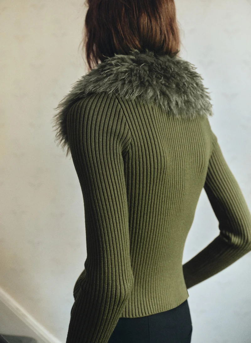 MANGO Combined zipper fur cardigan