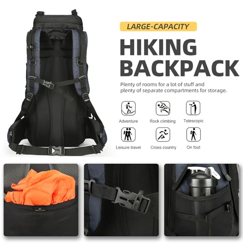 King'sGuard 60L Hiking Backpack for Men and Women Lightweight Camping Hiking Backpack with Rain Cover Large Waterproof Travel Backpack Backpacking Pack (Navy Blue) - Image 4