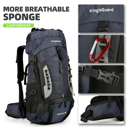King'sGuard 60L Hiking Backpack for Men and Women Lightweight Camping Hiking Backpack with Rain Cover Large Waterproof Travel Backpack Backpacking Pack (Navy Blue) - Image 3