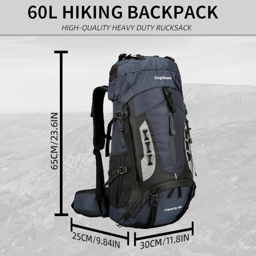 King'sGuard 60L Hiking Backpack for Men and Women Lightweight Camping Hiking Backpack with Rain Cover Large Waterproof Travel Backpack Backpacking Pack (Navy Blue) - Image 5