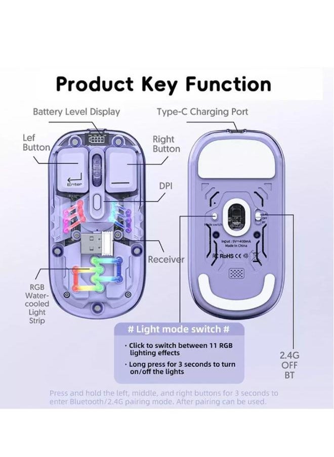 Forev Transparent Wireless Dual-Mode RGB Bluetooth Mouse Ergonomic Universal Hots Adjustable to 1600dpi / FV-T7 yellow  - Image 4