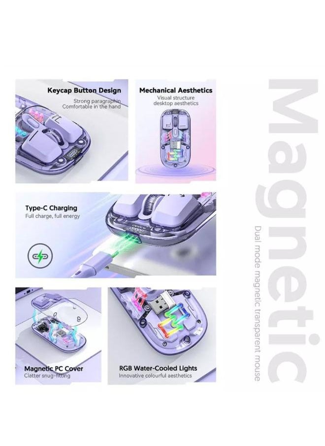 Forev Transparent Wireless Dual-Mode RGB Bluetooth Mouse Ergonomic Universal Hots Adjustable to 1600dpi / FV-T7 yellow  - Image 2