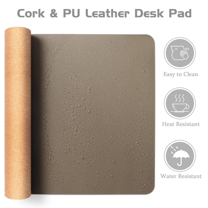 Aothia Dual-Sided Desk Mat - Leather & Cork Desk Protector, Large Mouse Pad & Writing Pad for Office/Home, Coffee (25.6"x13.7") - Image 2