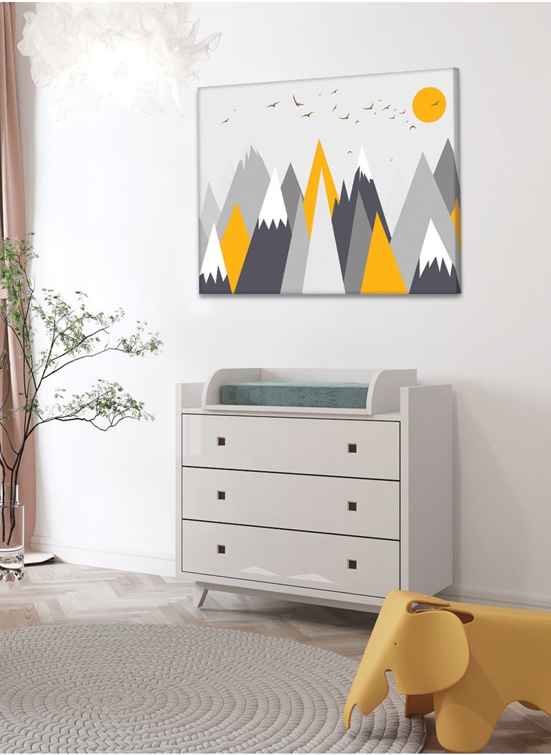 LOWHA Framed Canvas Wall Art Stretched Over Wooden Frame with Mountains Painting, For Home, Living Room, Office Decor  - Image 3