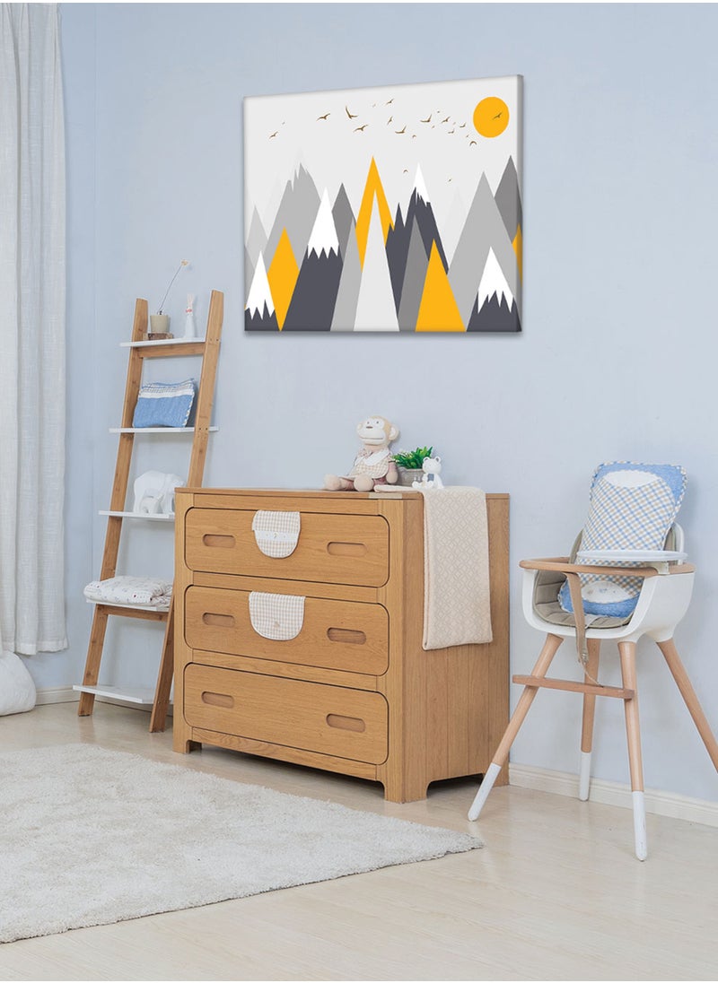 LOWHA Framed Canvas Wall Art Stretched Over Wooden Frame with Mountains Painting, For Home, Living Room, Office Decor  - Image 2