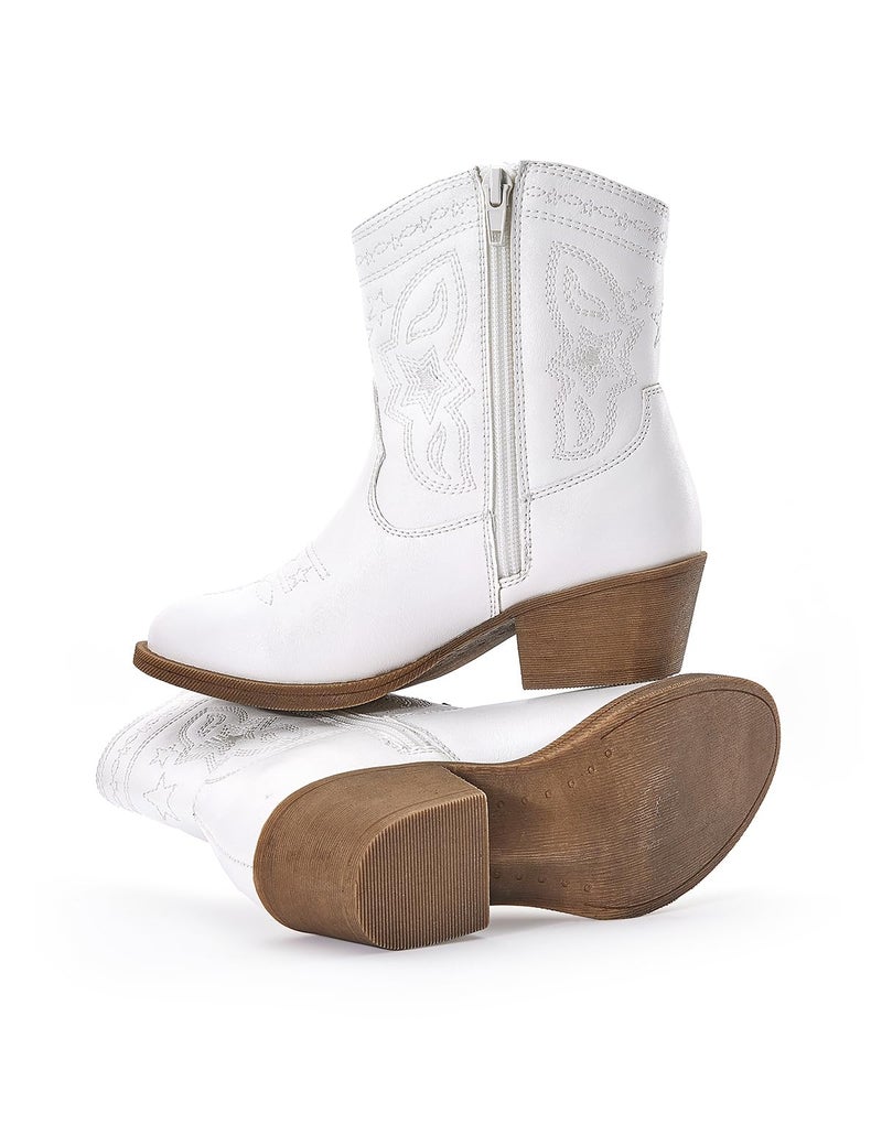PATPAT Girls White Cowgirl Boots Size 12, Mid Calf Platform Horse Riding Shoes Embroidered Pointed Toe Cowboy Boots with Side Zipper - Image 5