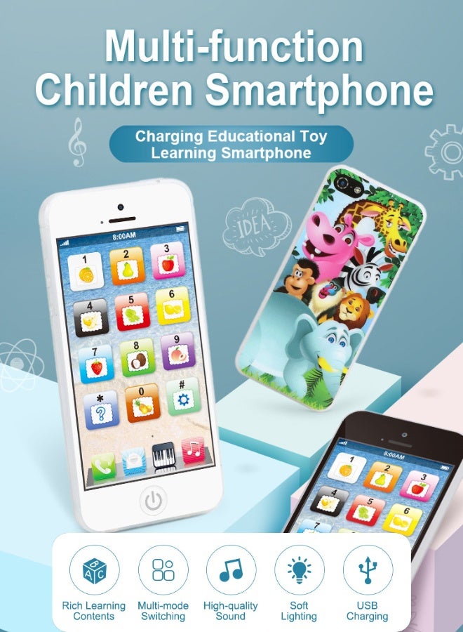 Toy Learning Play Cell Phone with 8 Modes and Dazzling Lights, Multi-Functional Learning Early Education Rechargeable IQ Phone Toy, Musical English Learning Interactive Toy for Boys and Girls 18 Months + (White) - Image 2