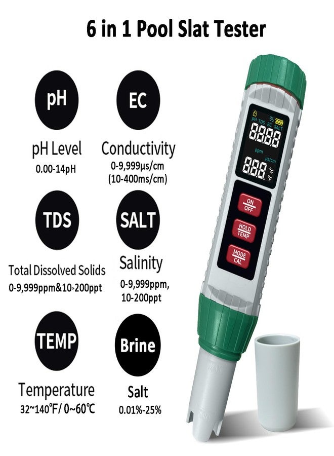 Hallocool جهاز قياس الملوحة الرقمي، مقياس الانكسار، جهاز اختبار ملح أحواض السمك، جهاز اختبار مياه المسابح 6 في 1 لقياس الملوحة (جزء في المليون/جزء في الألف)، ودرجة الحموضة، والمواد الصلبة الذائبة الكلية، والتوصيل الكهربائي، ودرجة الحرارة، جهاز اختبار الملح لحمامات السباحة، والزراعة المائية، وتربية الأحياء المائية البحرية - Image 2