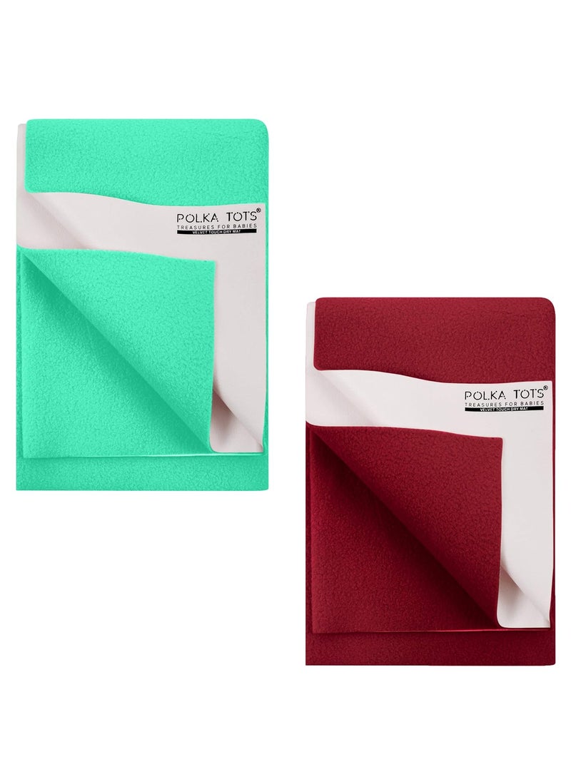 Polka Tots POLKA TOTS Waterproof & Reusable Baby Bed Protector Absorbent Mat Dry Sheet for New Born Infants, Pack of 2 (Maroon & Mint, 140 X 200 CM, Extra Large)  - Image 1