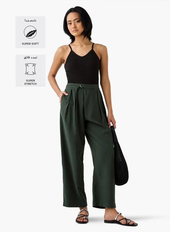 Iconic Iconic Regular Fit Pants with Buckle Detail and Pockets