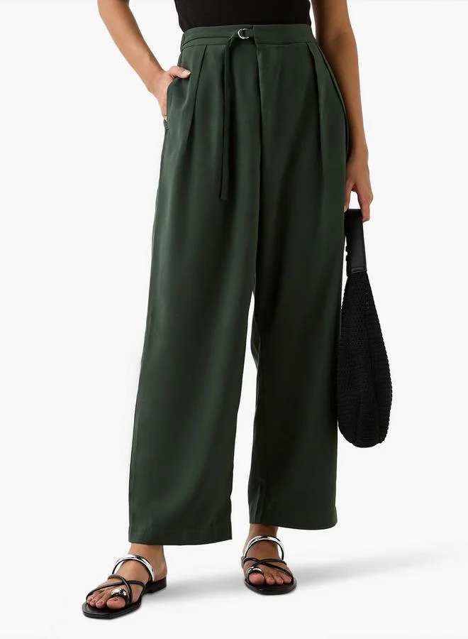 Iconic Iconic Regular Fit Pants with Buckle Detail and Pockets