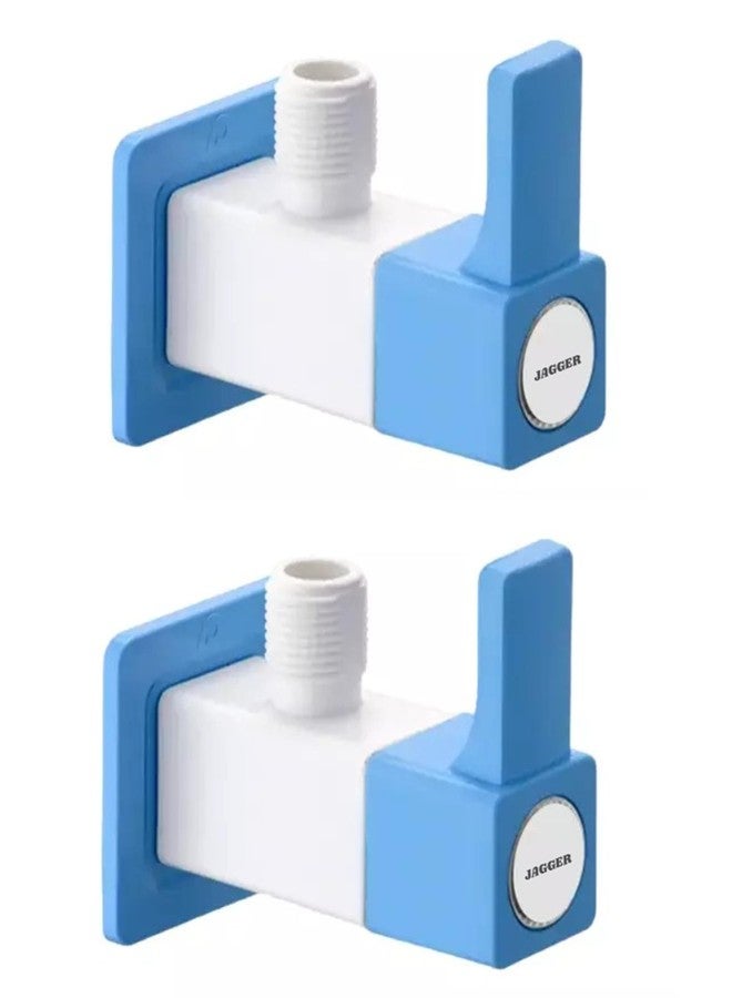 JAGGER JAG391 PTMT Angle Valve 20mm - High-Strength Unbreakable PTMT Material | Leak-Proof, Rust-Free Angle Cock with Flange | For Bathroom, Kitchen, Basin & Toilet [ PACK OF 2 ] (BLUE & WHITE) - Image 1