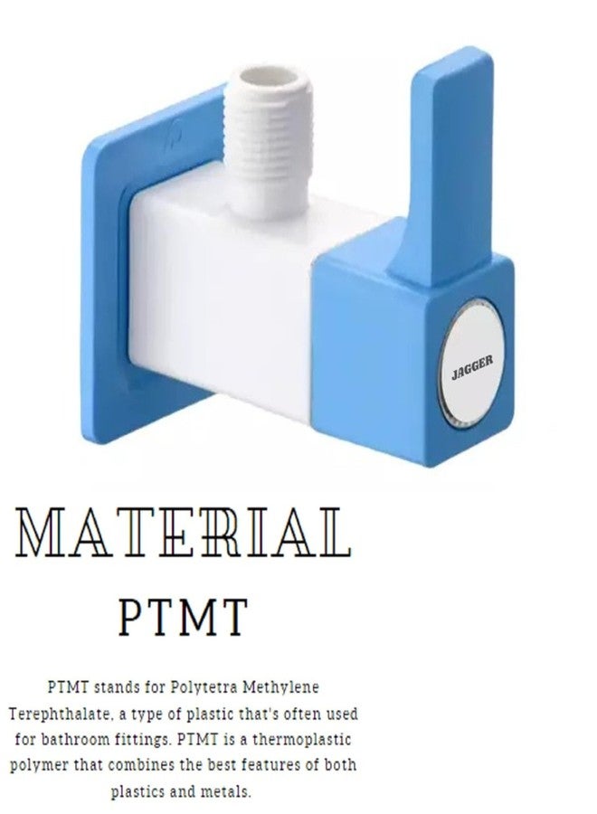 JAGGER JAG391 PTMT Angle Valve 20mm - High-Strength Unbreakable PTMT Material | Leak-Proof, Rust-Free Angle Cock with Flange | For Bathroom, Kitchen, Basin & Toilet [ PACK OF 2 ] (BLUE & WHITE) - Image 2