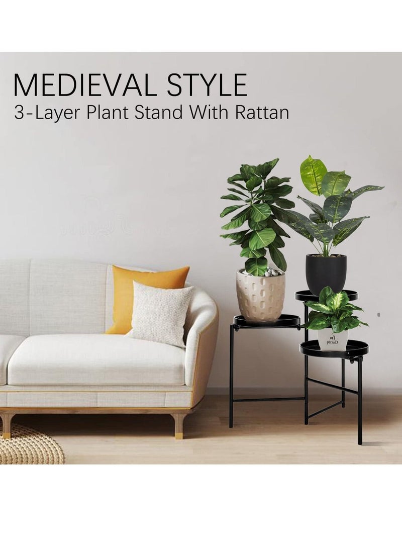 والالا حامل نباتات معدني مكون من 3 طبقات ، أواني زهور متعددة ، وحامل أواني شديد التحمل ، ورفوف نباتية ومنظم تخزين ورفوف لشرفة الحديقة الداخلية والخارجية - Image 3