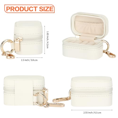 KUKUVR Small Travel Ring Stud Earring Box with Keychain, Mini Wedding Ring Holder Boxes for Multiple Rings, Portable Jewelry Storage Organizer Case (White) - Image 2