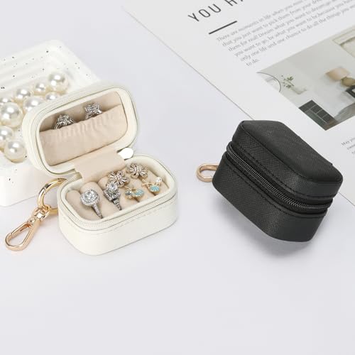 KUKUVR Small Travel Ring Stud Earring Box with Keychain, Mini Wedding Ring Holder Boxes for Multiple Rings, Portable Jewelry Storage Organizer Case (White) - Image 5
