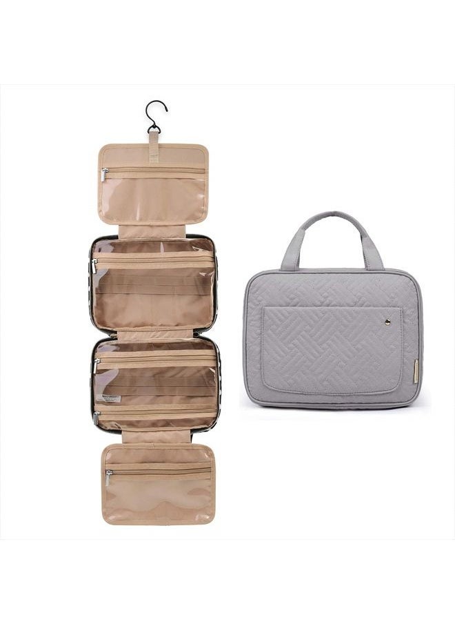 BAGSMART Toiletry Bag Travel Bag with Hanging Hook, Water-resistant Makeup Cosmetic Bag Travel Organizer for Accessories, Shampoo, Full Sized Container, Toiletries (Medium-Grey)  - Image 1