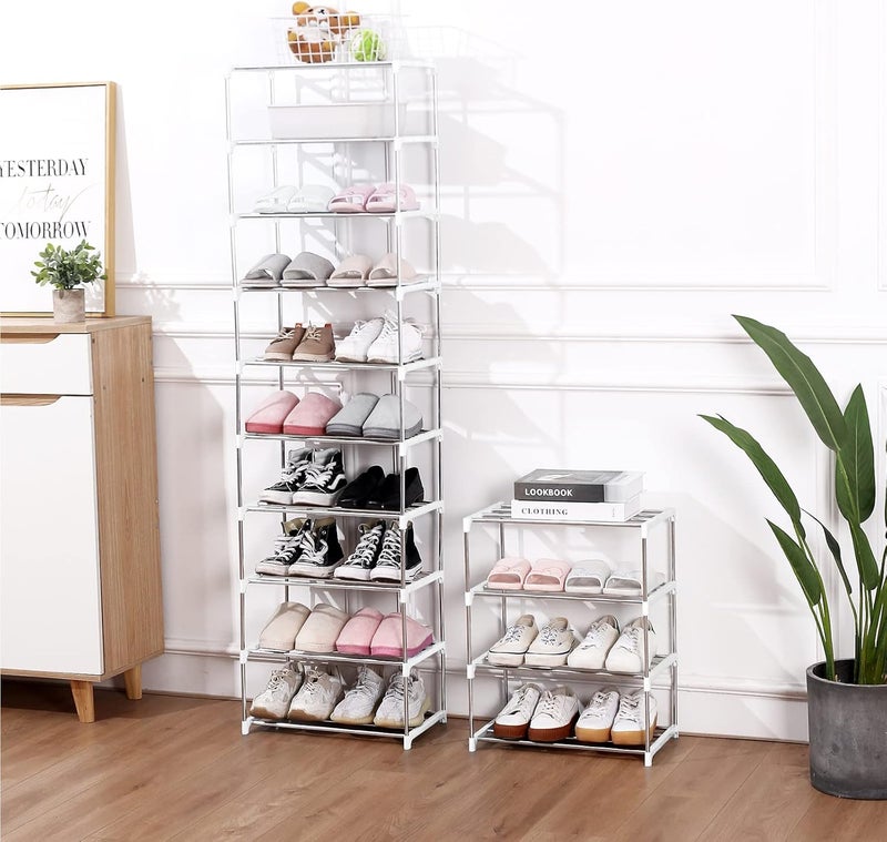 Jucaifu Stackable Small Shoe Rack, Entryway, Hallway and Closet Space Saving Storage and Organization (4-Tier, White) - Image 2