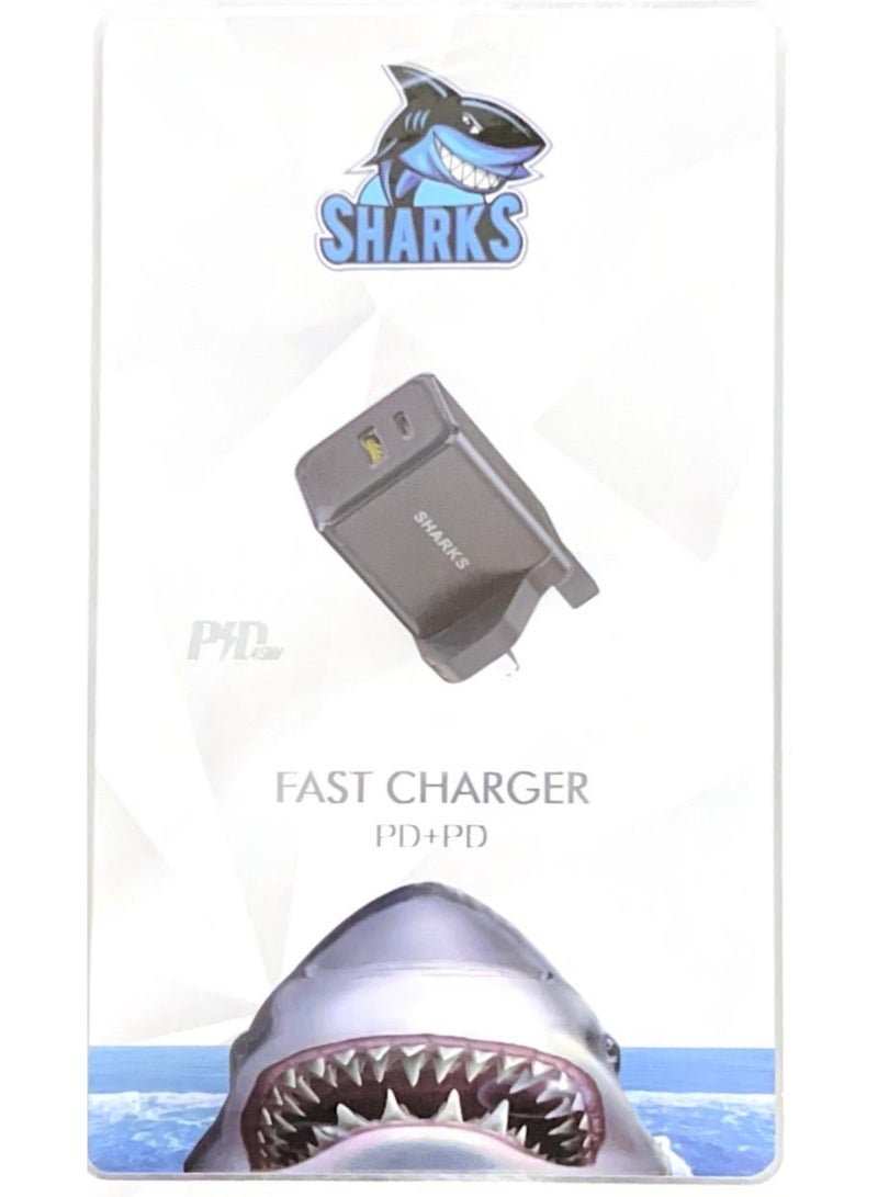 شاحن الجدار ميني PD 35W - شاحن سفر مدمج ذو منفذين مع تقنية Power Delivery (PD) وتقنية Qualcomm Quick Charge (QC) لشحن سريع للهواتف الذكية، الأجهزة اللوحية، وأجهزة USB أسود