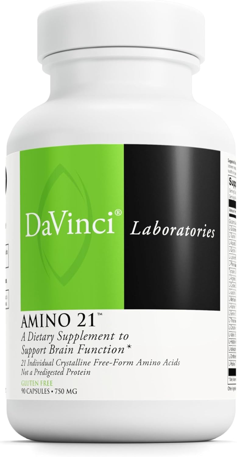 DAVINCI Labs Amino 21  Supports Brain Function  Muscle Metabolism  Amino Acid Dietary Supplement with LGlutamine LLysine HCl Tyrosine LArginine and More  GlutenFree  90 Capsules 750 mg - Image 1