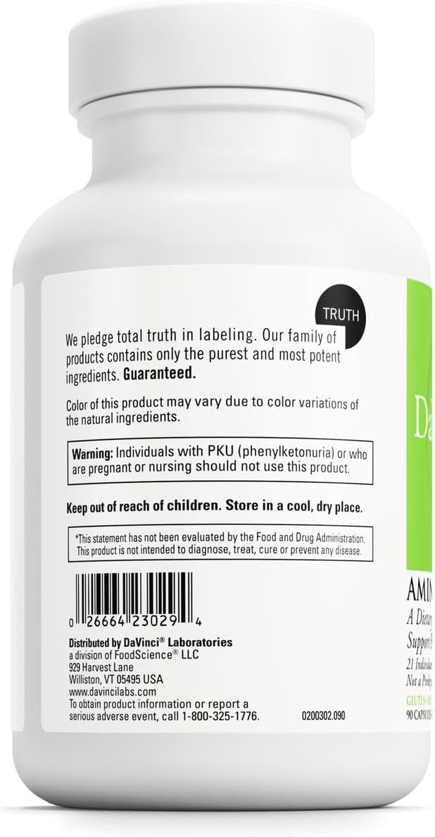 DAVINCI Labs Amino 21  Supports Brain Function  Muscle Metabolism  Amino Acid Dietary Supplement with LGlutamine LLysine HCl Tyrosine LArginine and More  GlutenFree  90 Capsules 750 mg - Image 3