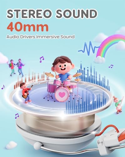 awatrue Kids Headphones, 74/85dB Safe Volume Limit, Stereo Sound, Wired On-Ear Headphones for Kids Boys Girls, 3.5mm Jack for Tablet, iPad, Kindle, YOTO Player, Airplane Travel, White - Image 3