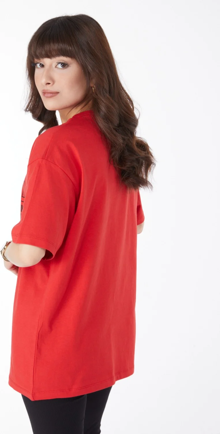 Tofisa Plain Crew Neck Women's Red Printed T-Shirt - 25175