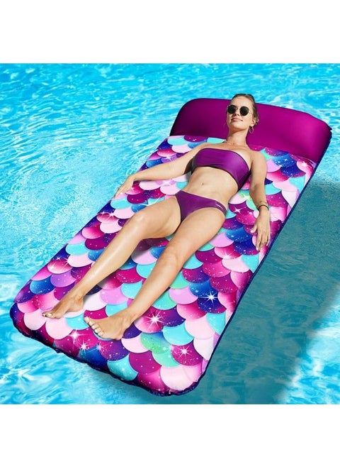 Inflatable Mermaid Scales Pool Floats 72" X 38" Xlarge Fabriccovered Pool Float With Headrest Pool Lounge Chairs Pool Lounger Pool Floaties Summer Pool Party Decorations For Adults