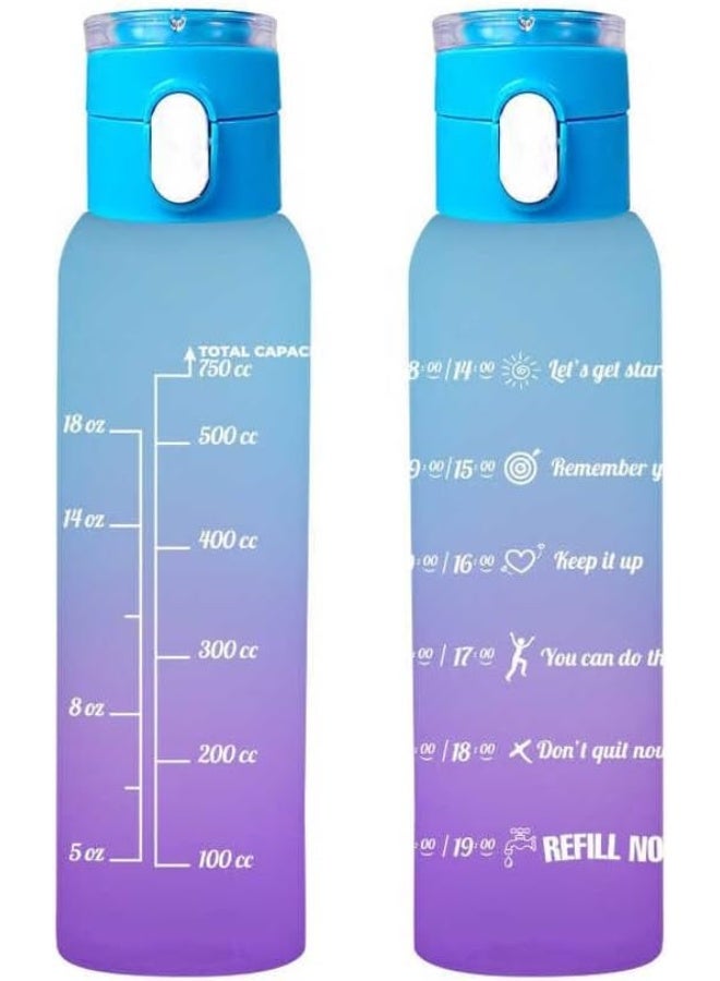 HEREVIN زجاجة ماء تحفيزية مزينة بتصميم ثنائي اللون سعة 753 مل مقاومة للتسرب