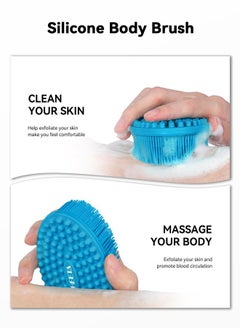 Heeta Silicone Body Scrubber, Silicone Loofah Gentle Exfoliating, 2 Side Design Silicone Boby Brush Lathers Well Easy to Clean & Durable for Removing Dead Skin and Dry Brush to Massage Skin, Blue  - Image 2