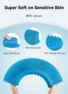 Heeta Silicone Body Scrubber, Silicone Loofah Gentle Exfoliating, 2 Side Design Silicone Boby Brush Lathers Well Easy to Clean & Durable for Removing Dead Skin and Dry Brush to Massage Skin, Blue  - Image 3