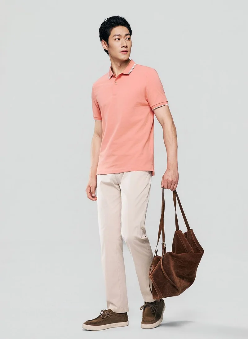 Giordano Men’s Slim Pique Solid Polo with Flat Knit Collar