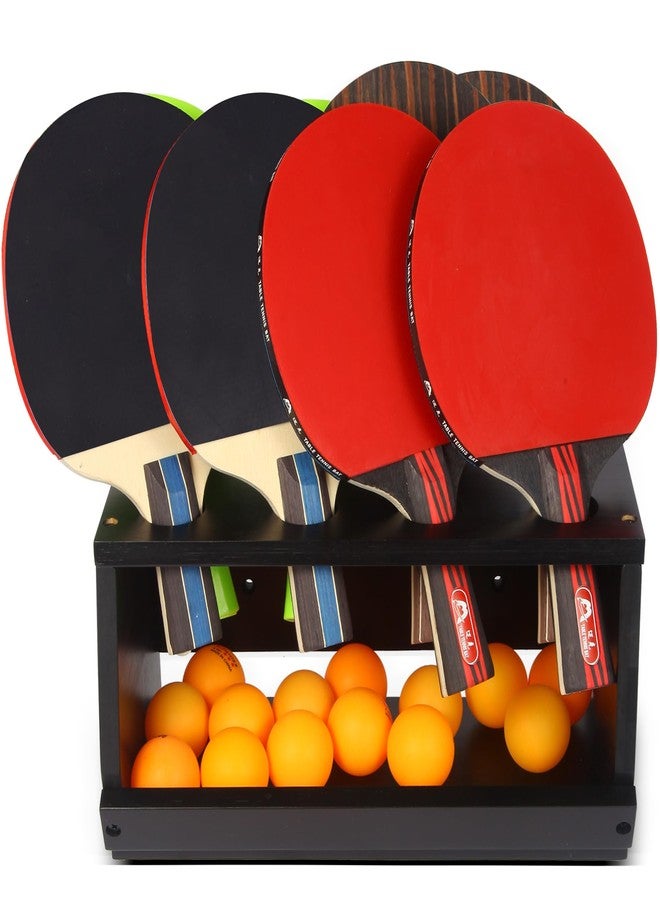 smocchy Ping Pong Paddle Holder Wall Mount & Desktop 2-in-1,Table Tennis Racket Display Organizer Holds 8 Rackets, Ping Pong Paddle Storage Rack in Game Room, Man Cave, Office, Home, Black - Image 1