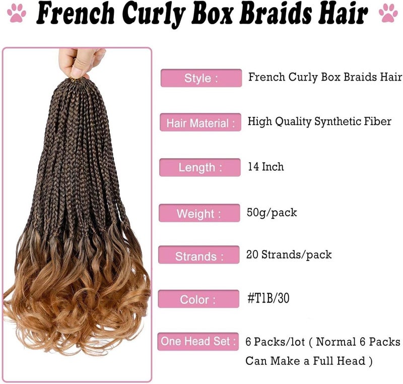 Dorsanee French Curl Crochet Braids 14 Inch 6 Packs Goddess Box Braids Crochet Hair Pre Looped French Curly Braiding Hair Crochet Box Braids With Curly Wavy Ends Synthetic Hair Extensions (#1B/30) - Image 2