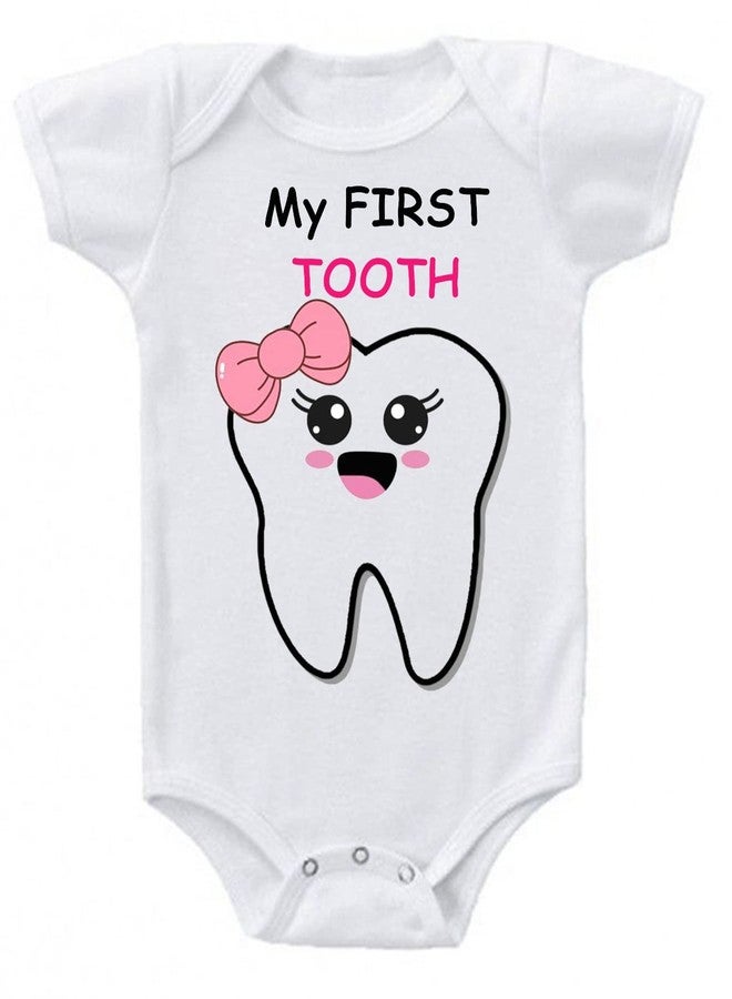 PrintHolic Baby Bodysuits Newborn Half Sleeve Envelope Neck Cotton Blend Cute My First Teeth, My First Tooth Printed Rompers For Baby Boy & Girl (My 1st Tooth A, 9-12 Months)