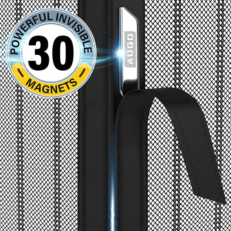 AUGO Magnetic Screen Door - Self Sealing, Heavy Duty, Hands Free Mesh Partition Keeps Bugs Out - Pet and Kid Friendly - Patent Pending Keep Open Feature - 74 Inch x 81 Inch - Image 4