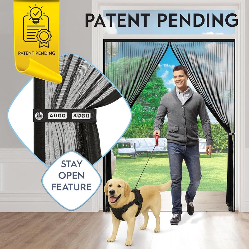 AUGO Magnetic Screen Door - Self Sealing, Heavy Duty, Hands Free Mesh Partition Keeps Bugs Out - Pet and Kid Friendly - Patent Pending Keep Open Feature - 74 Inch x 81 Inch - Image 2