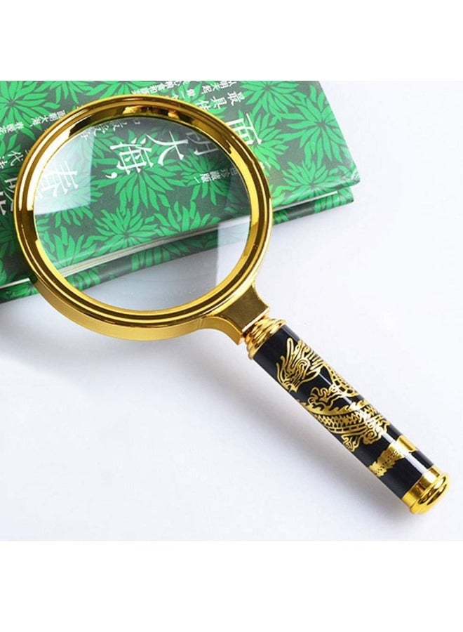 10x Handheld Magnifier, 80MM Golden Dragon Handle Magnifying Glass, Old Man Reading, Professional Reading Maps, Optical high-Definition Jewelry Identification, Golden - Image 1