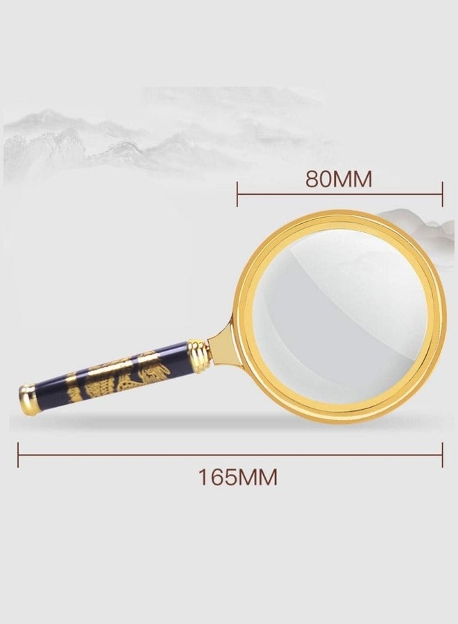 10x Handheld Magnifier, 80MM Golden Dragon Handle Magnifying Glass, Old Man Reading, Professional Reading Maps, Optical high-Definition Jewelry Identification, Golden - Image 3