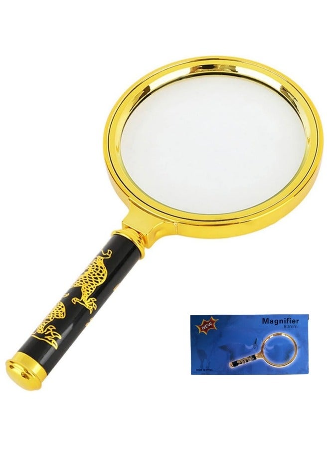 10x Handheld Magnifier, 80MM Golden Dragon Handle Magnifying Glass, Old Man Reading, Professional Reading Maps, Optical high-Definition Jewelry Identification, Golden - Image 2