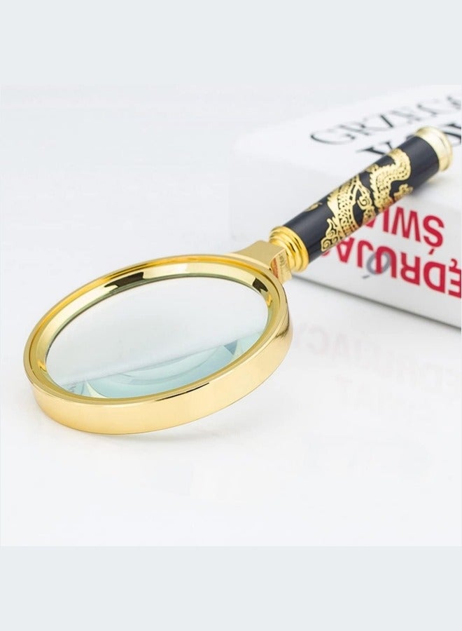 10x Handheld Magnifier, 80MM Golden Dragon Handle Magnifying Glass, Old Man Reading, Professional Reading Maps, Optical high-Definition Jewelry Identification, Golden - Image 4