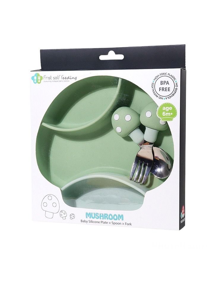 هايلاند مجموعة أطباق وأواني الفطر المصنوعة من السيليكون للأطفال باللون الأخضر - Image 3