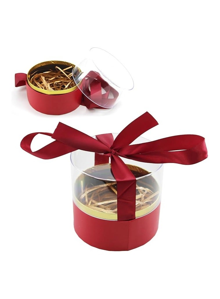 Acrylic Round Gift Box Transparent Storage Box for Jewelry Gifts Decorations and Special Occasions Display Case Perfect for Weddings Birthdays and Holiday Gifts (ROUND RED, 12X12X11.5CM) - Image 2