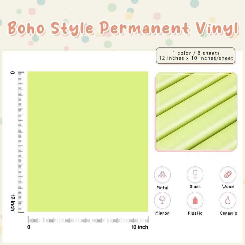 Tintnut Boho Permanent Vinyl - 8 Sheets 12"x10"Olive Green Adhesive Vinyl Sheets Olive Self Sticker Water proofing Vinyl Compatible with Cricut Or Silhouette - Image 2