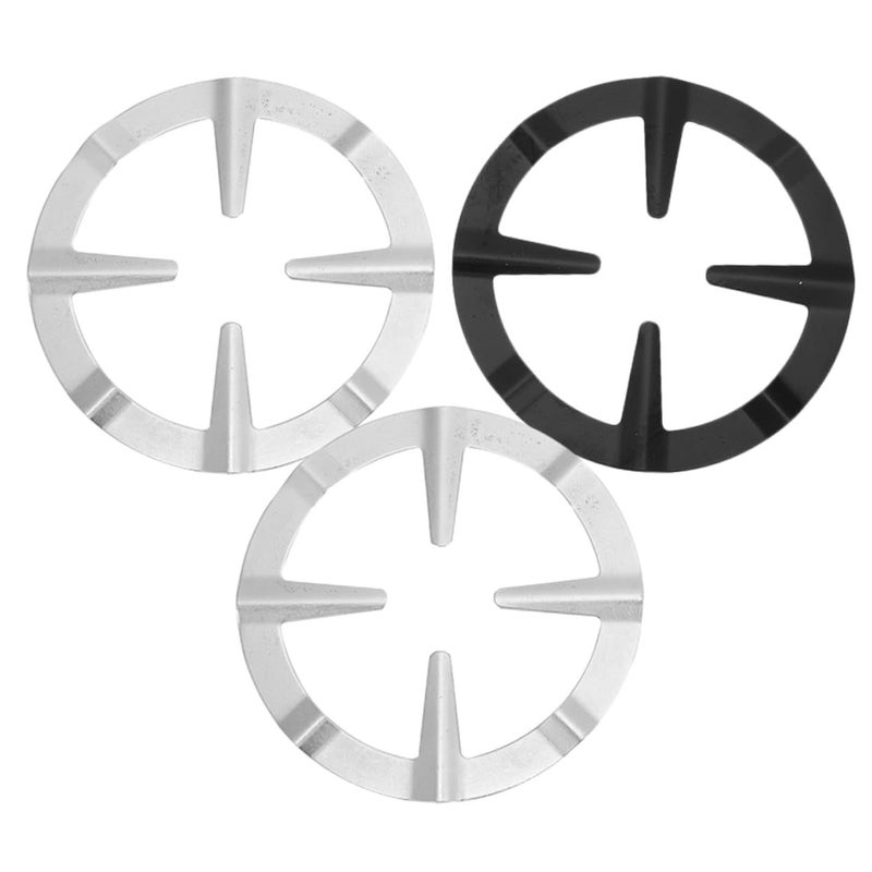 3 قطع - حلقة مقلاة مطبخ متينة لمواقد الغاز، تصميم مانع للانزلاق، للاستخدام المنزلي والمطاعم والمقاهي، فضية اللون - Image 2