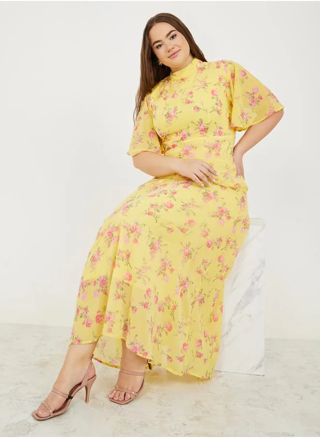 ستايلي Plus Floral Print High Neck A-Line Maxi Dress