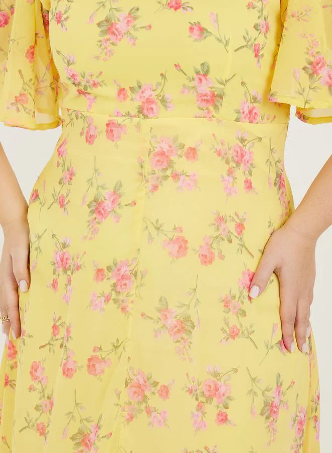 Styli Plus Floral Print High Neck A-Line Maxi Dress
